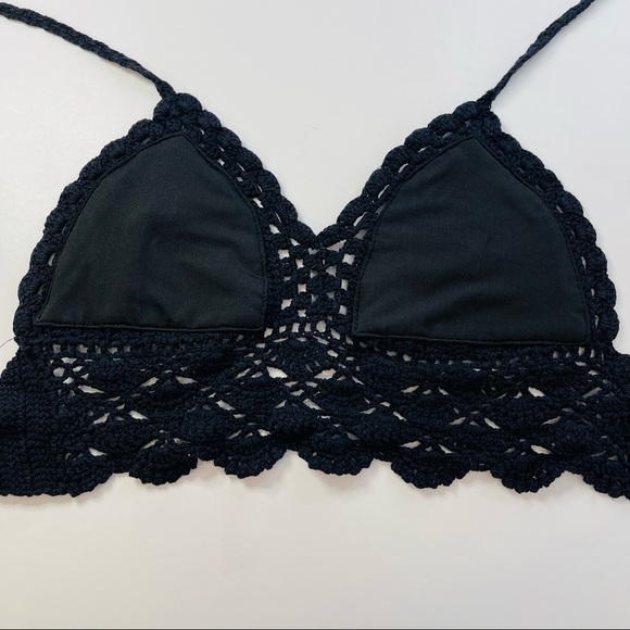 Crochet bikini top black tie back black women's size xs - Picture 3 of 5